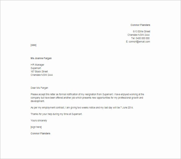 2 Week Notice Letter for Retail New 2 Week Notice Sample Template Free software and