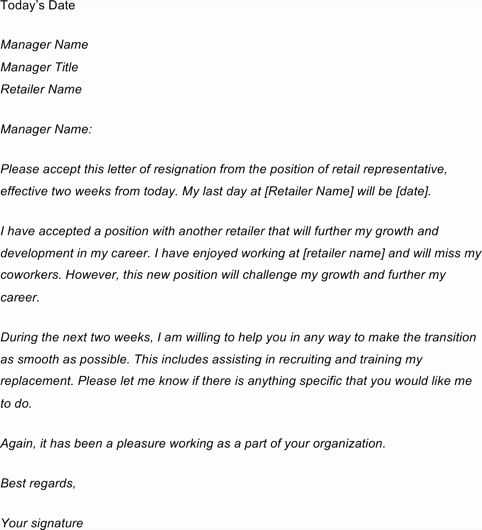 2 Weeks Notice Letter for Retail Awesome Download Two Weeks Notice Letter for Free formtemplate