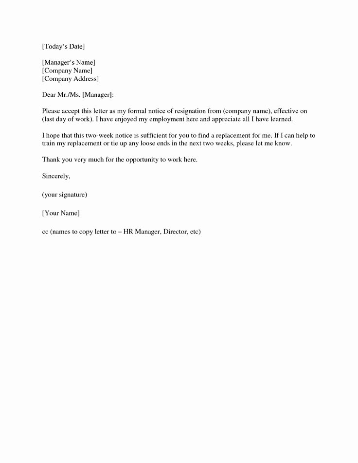2 Weeks Notice Letter for Retail Fresh Two Weeks Notice Letter Retail Pany