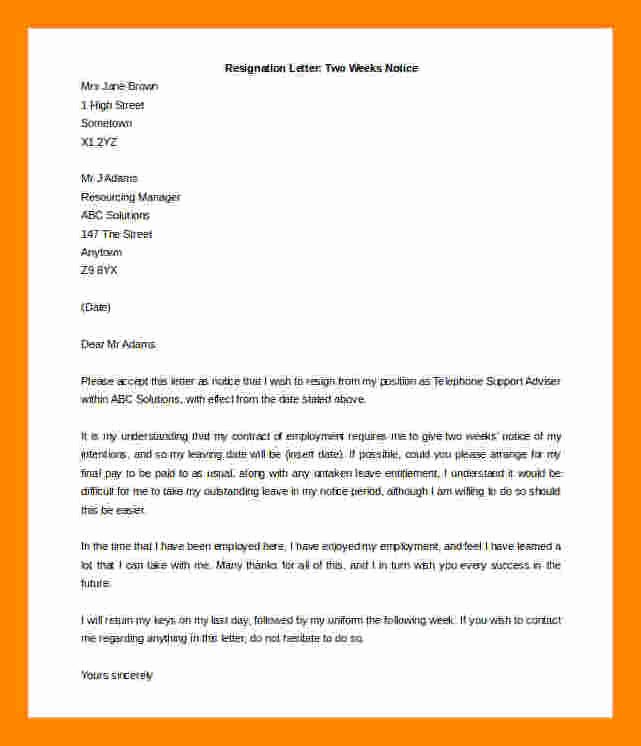 2 Weeks Notice Letter Sample Retail Lovely 7 Two Weeks Notice Resignation Letter