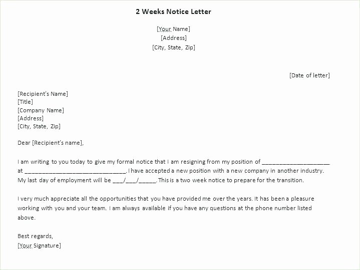 2 Weeks Notice Letter Sample Retail Luxury Resignation Letter Two Weeks Notice – Dstic