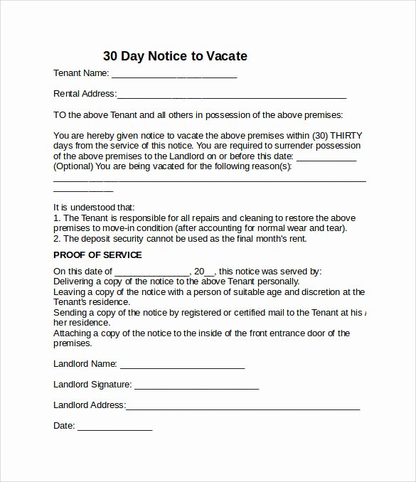30 Day Move Out Letter New 11 Sample Notice to Vacate Letters Pdf Ms Word Apple