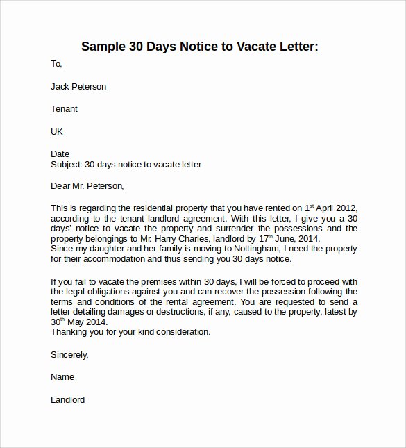 30 Day Move Out Notice Sample Lovely 10 Sample 30 Days Notice Letters to Landlord In Word