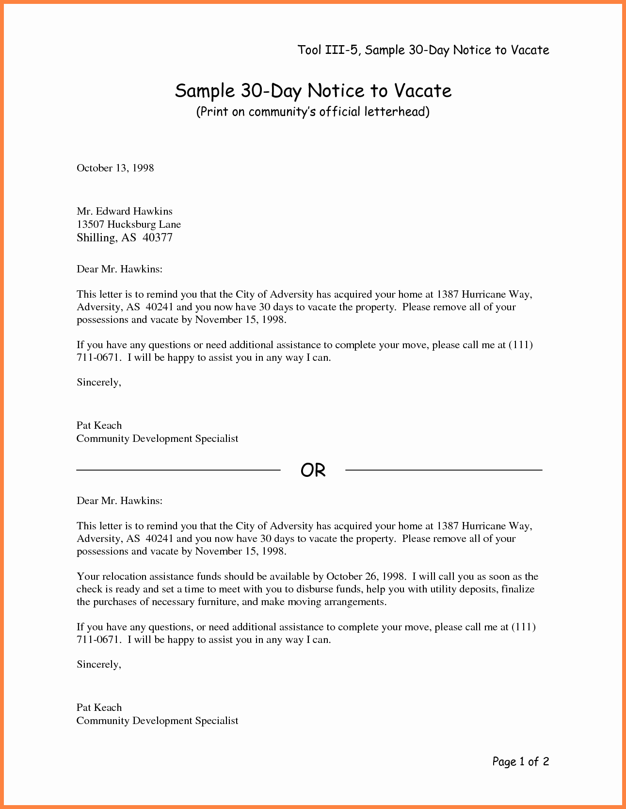 30 Day Move Out Notice Template Awesome 4 Examples Of 30 Day Notice to Vacate