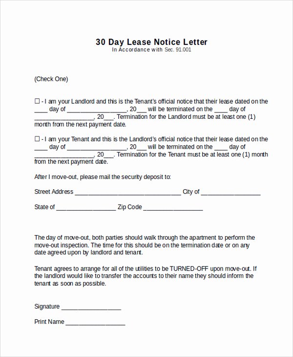 30 Day Move Out Notice Template Inspirational 30 Day Notice