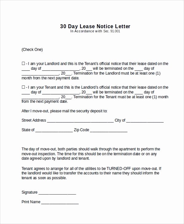 30 Day Move Out Notice to Tenant Awesome Sample 30 Day Notice Letter 10 Documents In Pdf Word