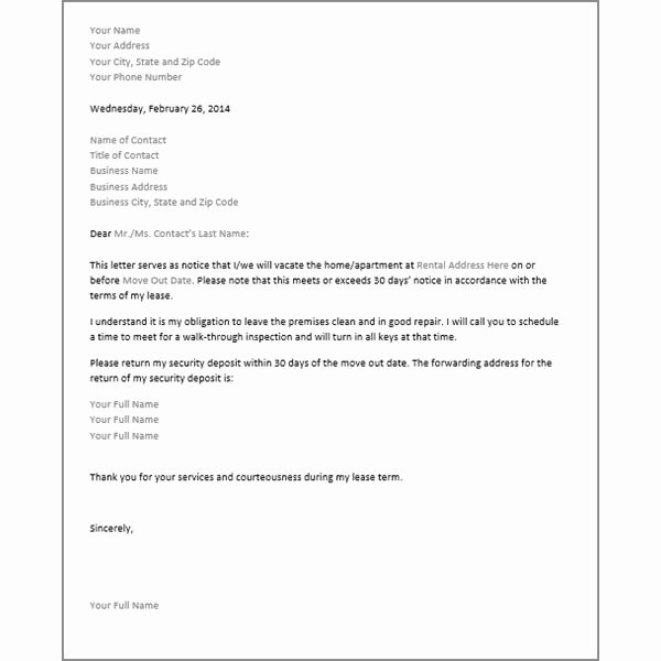 30 Day Move Out Notice to Tenant New Free 30 Day Notice Template for Microsoft Word Resource