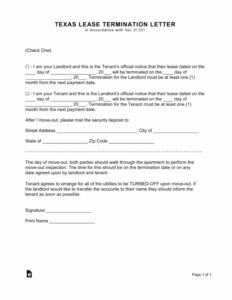 30 Day Notice Moving Out Letter Fresh Texas Lease Termination Letter form
