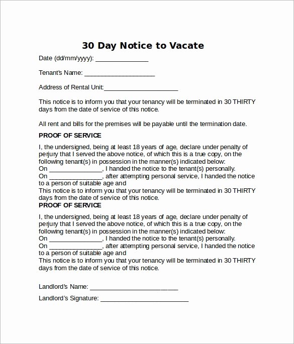 30 Day Notice Moving Out Letter Lovely Sample Notice to Vacate Letter 7 Free Documents In Word