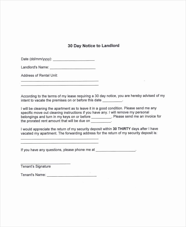  20 30 Day Notice Moving Out Letter Dannybarrantes Template