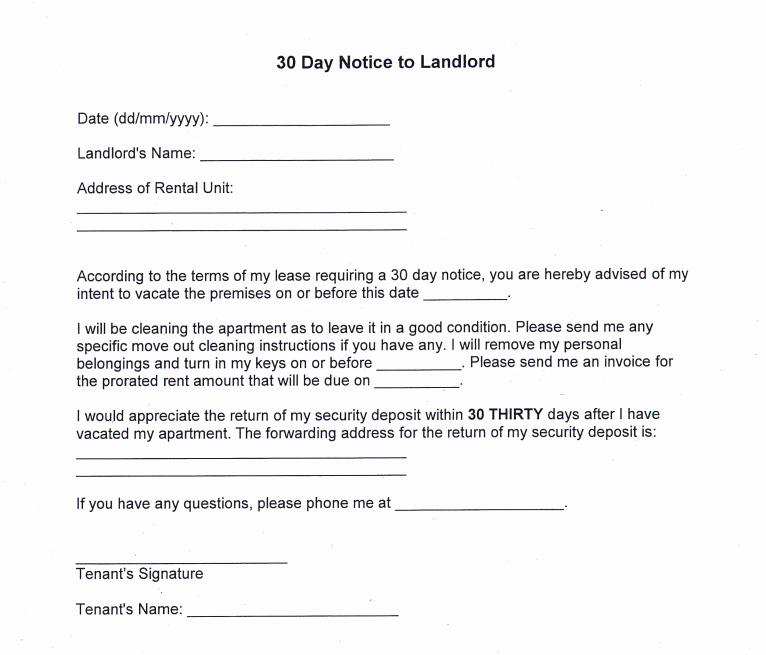 30 Day Notice to Landlord California Sample Awesome 30 Day Notice to Landlord Sample Letter