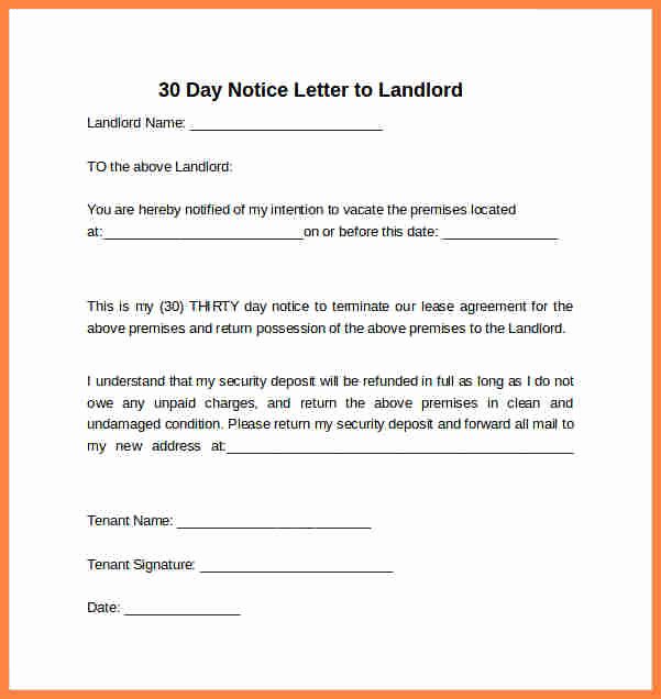 30 Day Notice to Landlord California Template Lovely 4 30 Day Notice Letter to Landlord Template