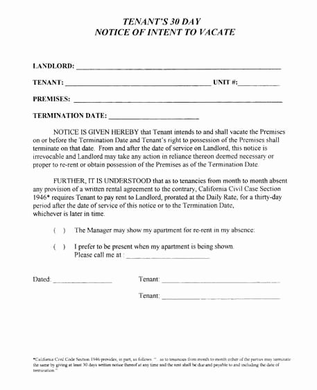 30 Day Notice to Landlord Template Best Of Printable Sample 30 Day Notice to Vacate Template form