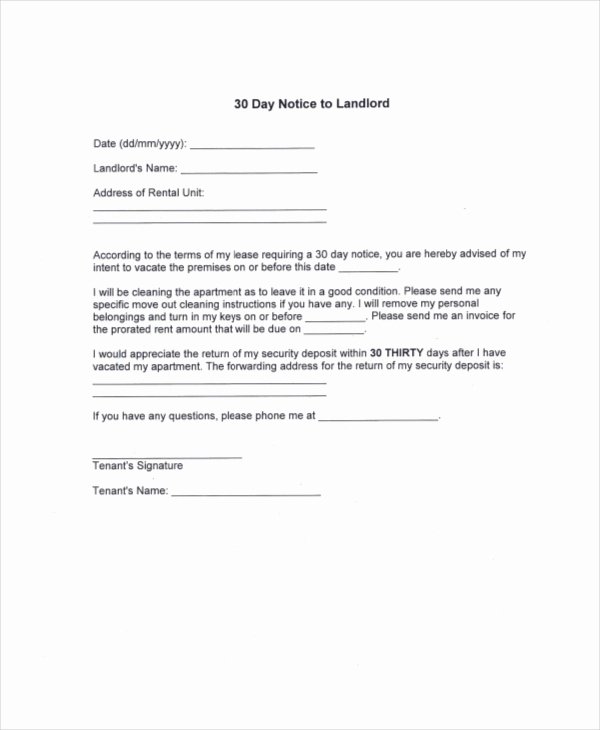 30 Day Notice to Landlord Template Fresh 13 30 Day Notice Templates Google Docs Ms Word Apple