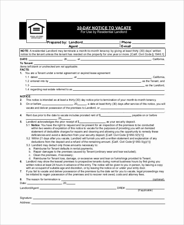30 Day Notice to Landlord Template Unique 8 30 Day Notice to Landlord Samples Google Docs Ms