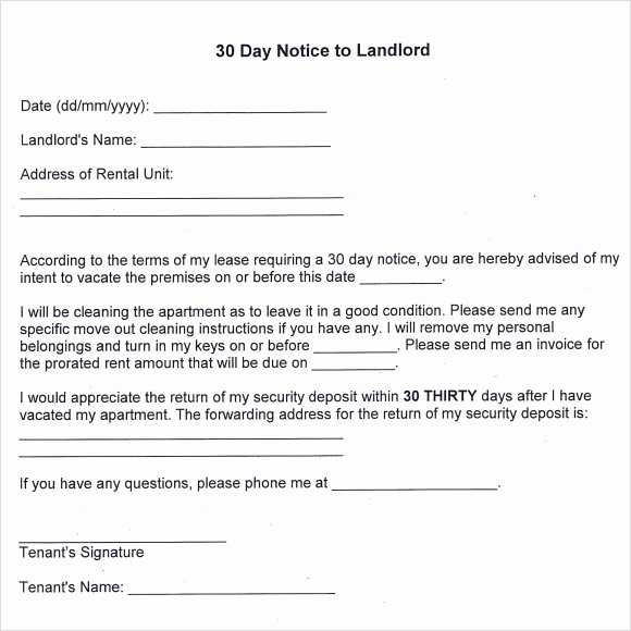 30 Day Notice to Tenant California Template Awesome Free 11 30 Day Notice Templates In Pdf