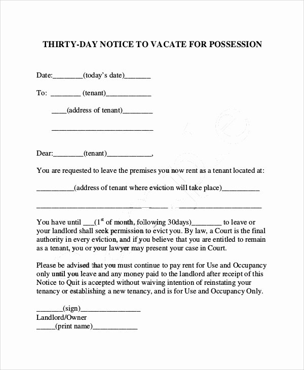 30 Days Notice to Landlord Template Lovely Sample Of 30 Day Eviction Notice 7 Examples In Word Pdf