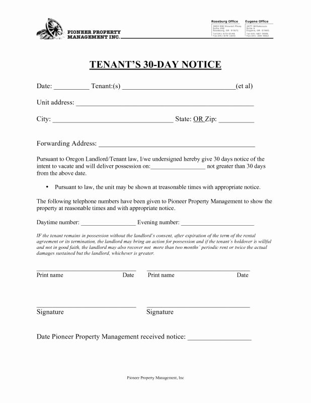 30 Days Notice to Tenant California Luxury 30 Day Notice to Landlord California Template