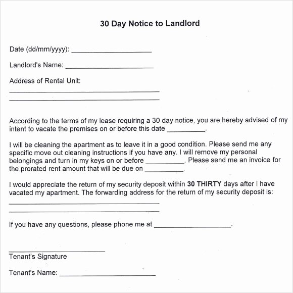 30 Notice to Move Unique 30 Day Notice to Landlord Pdf