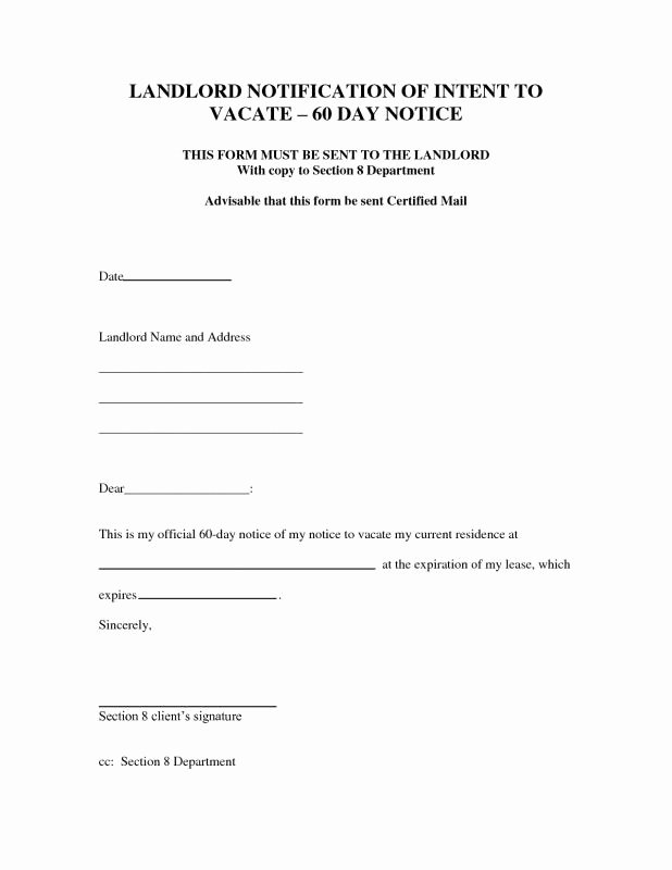 60 Day Letter to Vacate Lovely 60 Day Notice to Terminate Tenancy Letter