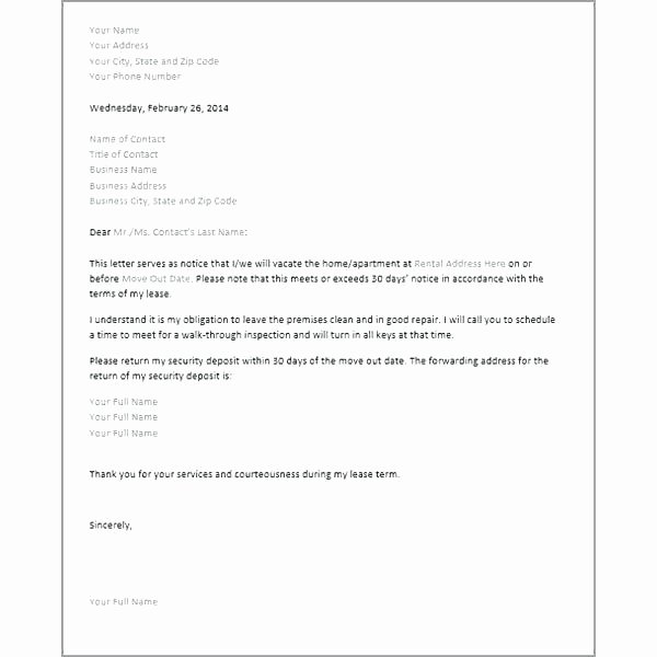 60 Day Notice to Landlord Pdf Awesome Sample Vacate Letter to Tenant – Gulflifa