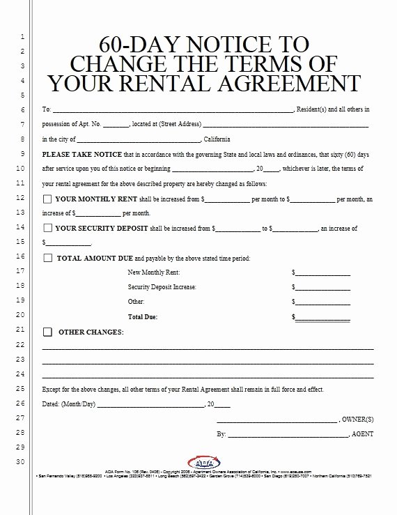 60 Day Notice to Landlord Pdf Elegant 60 Day Notice to Change the Terms Of Your Rental Agreement