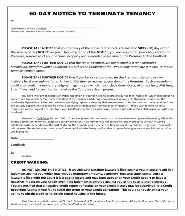 60 Day Notice to Landlord Pdf Unique Free 5 60 Day Notice forms In Pdf