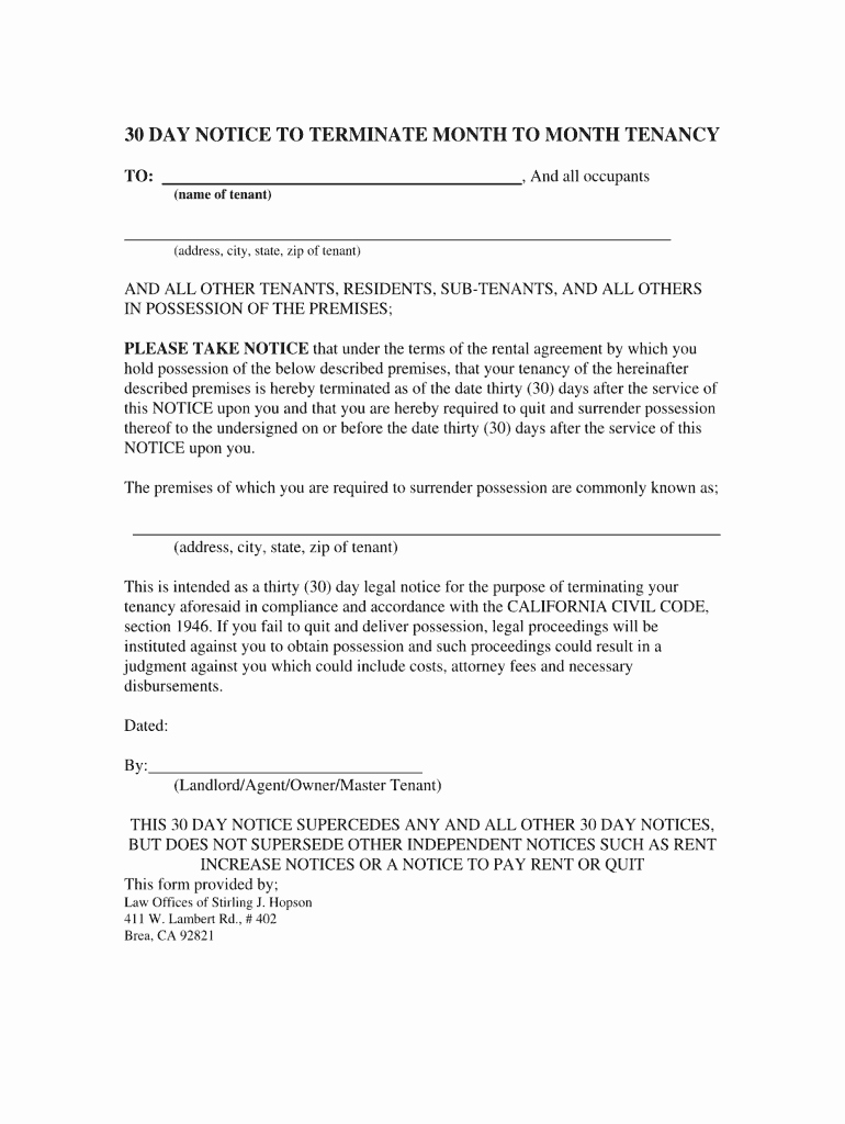 60 Days Notice Letter Elegant 60 Day Notice to Terminate Tenancy Template Fill Line