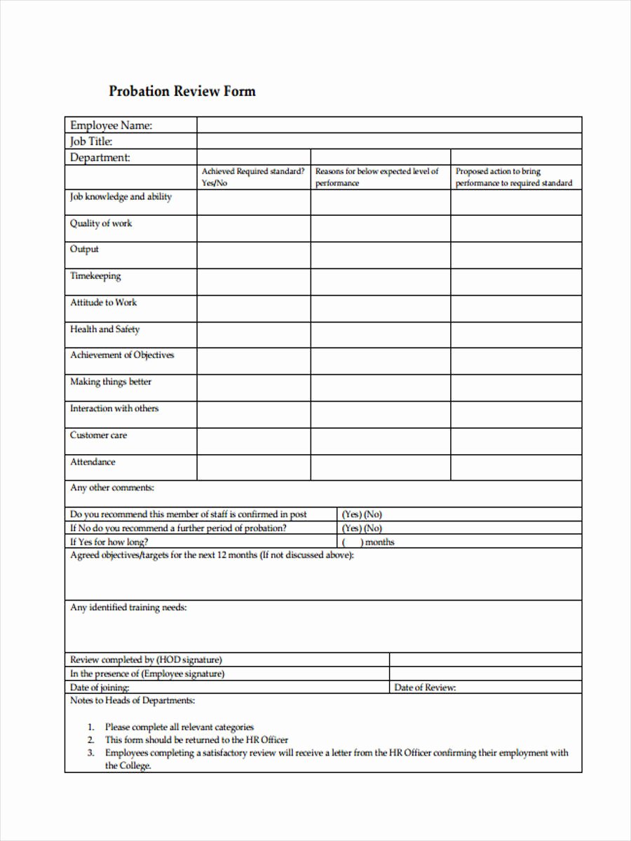 90 Day Probationary Period form Inspirational Free 8 Probation Review forms In Word