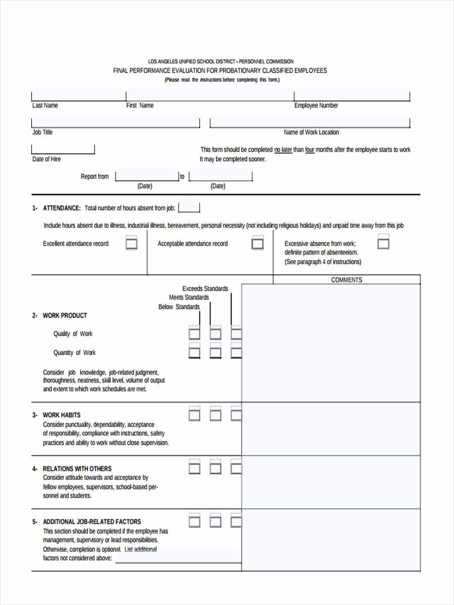 90 Day Probationary Period form Unique Free 10 Probation Review form In Sample Example format