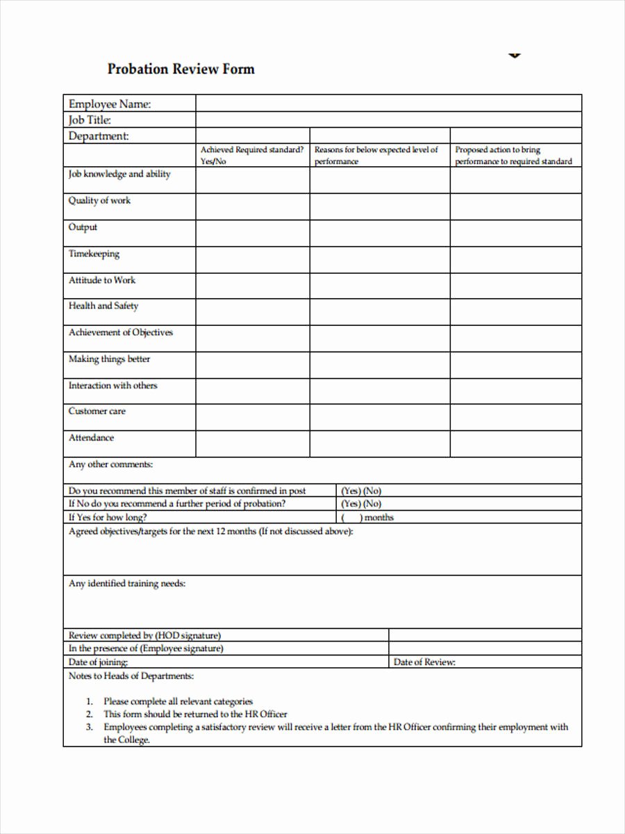 90 Day Probationary Period Template Fresh Free 10 Probation Review form In Sample Example format