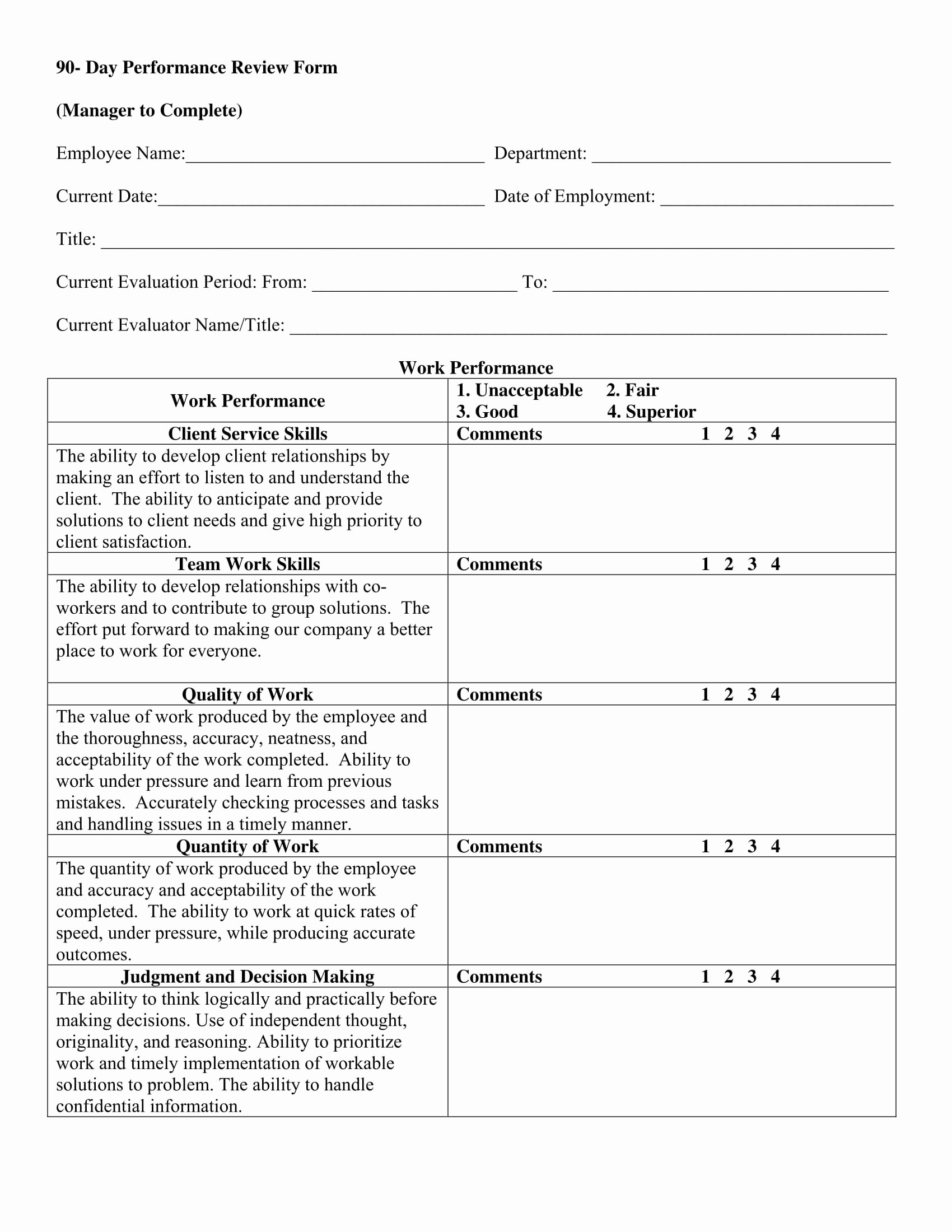 90 Day Probationary Period Template New Free 14 90 Day Review forms In Pdf