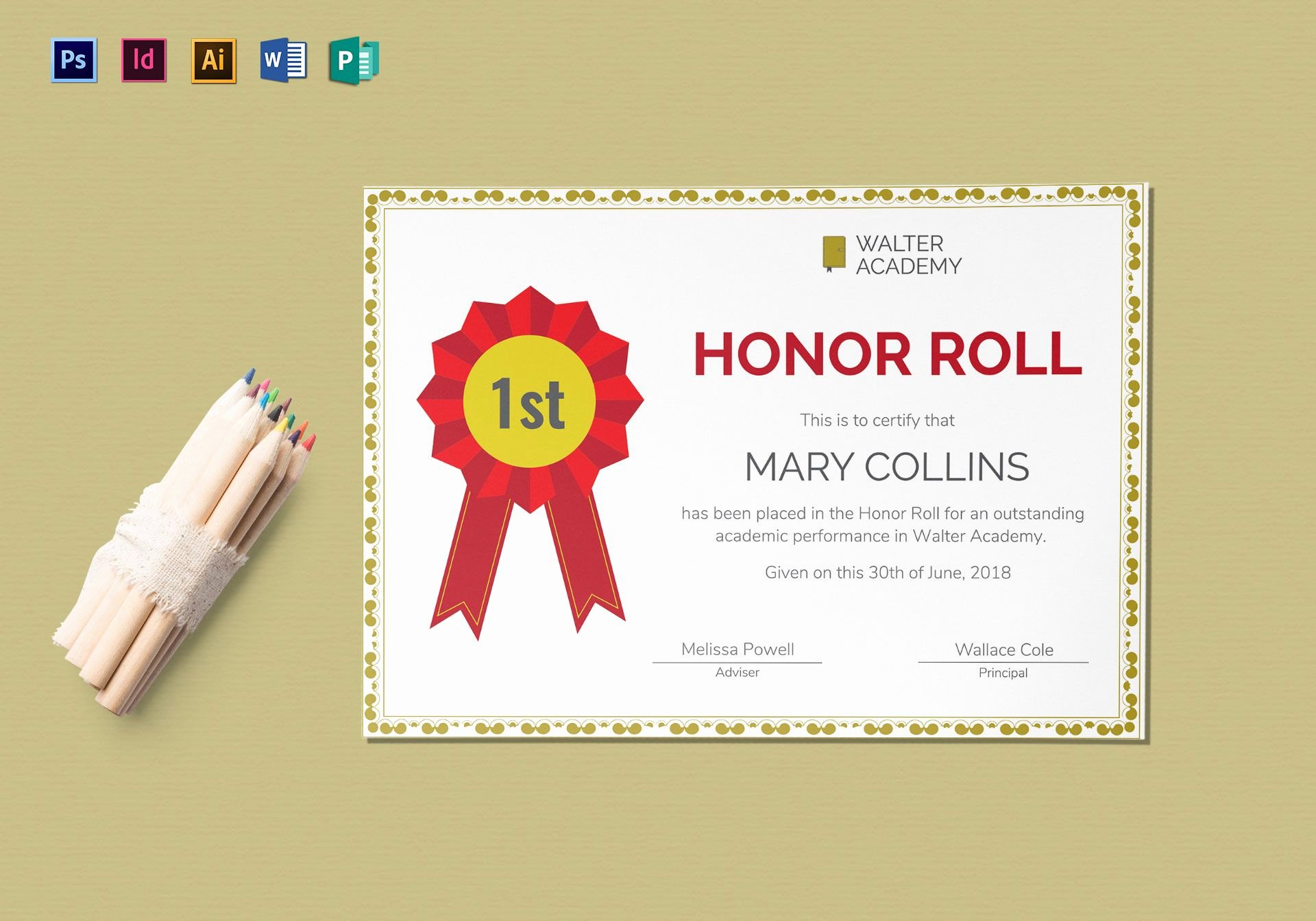 A Honor Roll Certificate Lovely Honor Roll Certificate Design Template In Psd Word