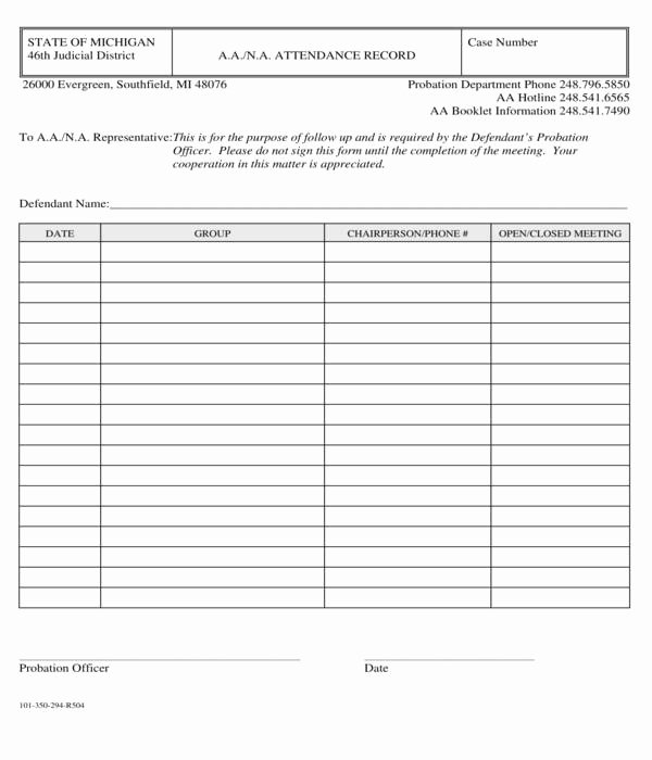 Aa Meeting Log Sheet Fresh Free 6 Proof Of Aa attendance forms
