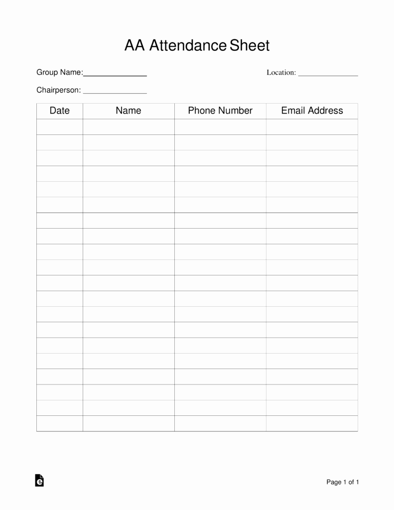 Aa Meeting Sheet Print Out Luxury Alcoholics Anonymous Aa Sign In attendance Sheet