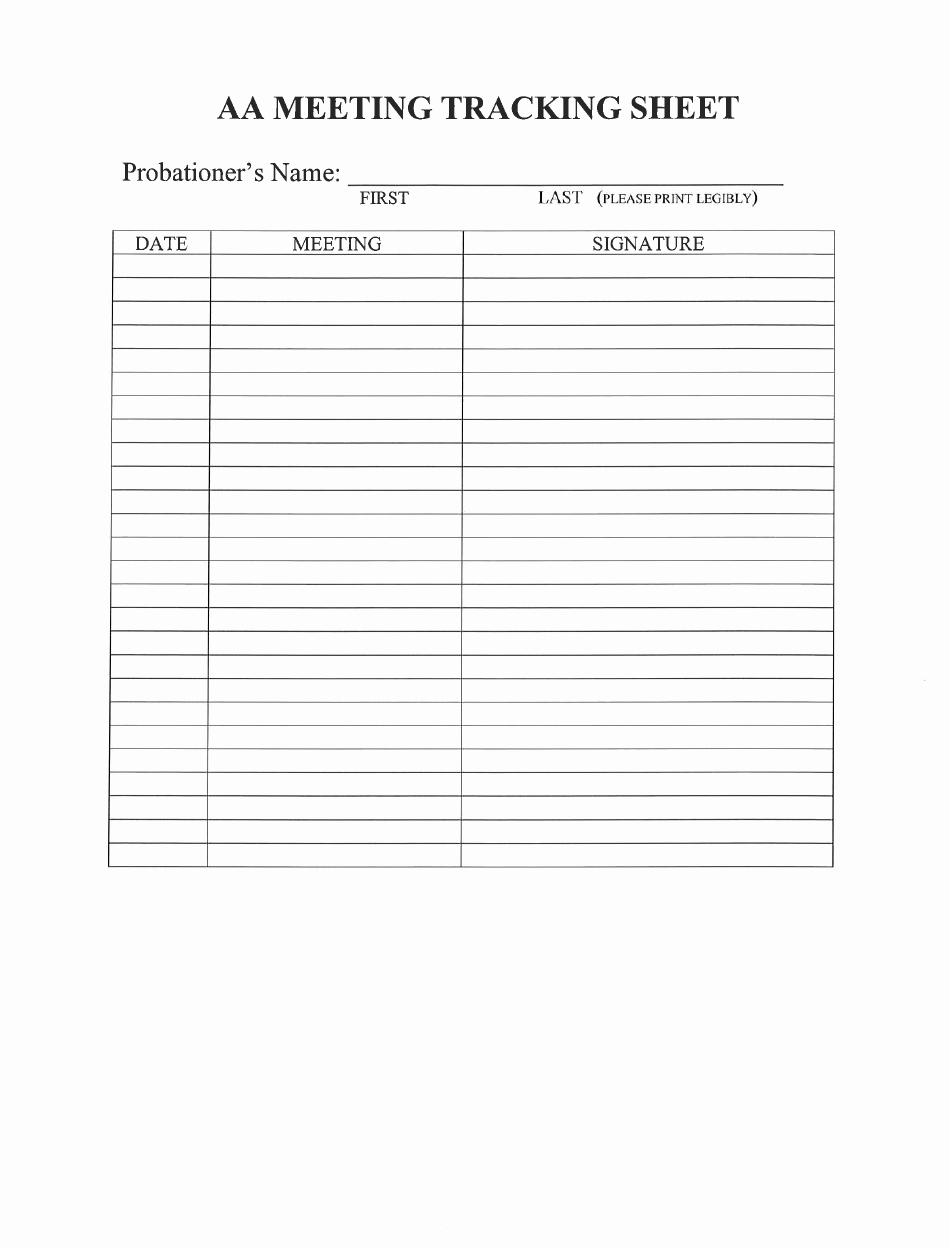 Aa Meeting Sign In Sheet Luxury Aa Meeting attendance Tracking Sheet Template Printable
