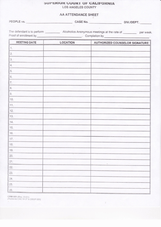 Aa Meeting Sign In Sheet New Aa attendance Sheet Template Printable Pdf