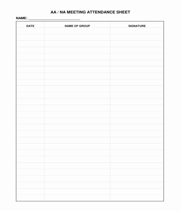 Aa Meeting Sign Sheet Fresh Free 6 Proof Of Aa attendance forms