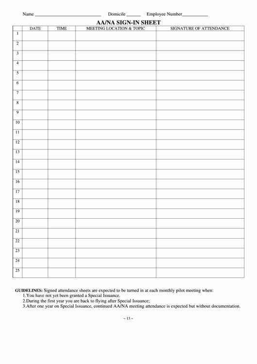 Aa Meeting Sign Sheet Unique Aa Na Sign In Sheet Template Printable Pdf