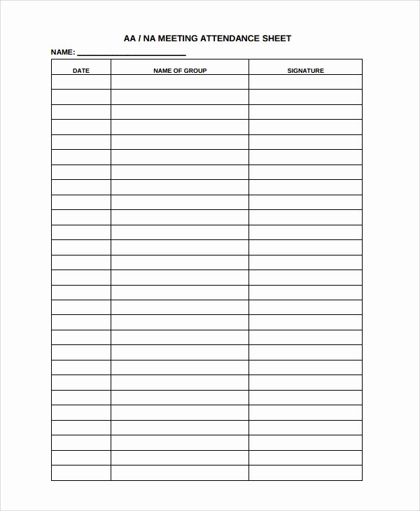 Aa Meetings Sign In Sheet Fresh Sample attendance List Template 9 Free Documents