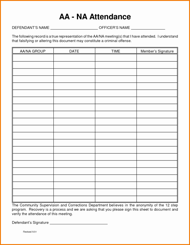 Aa Meetings Sign In Sheet Lovely Aa Meeting attendance Sheet Free Download Aashe