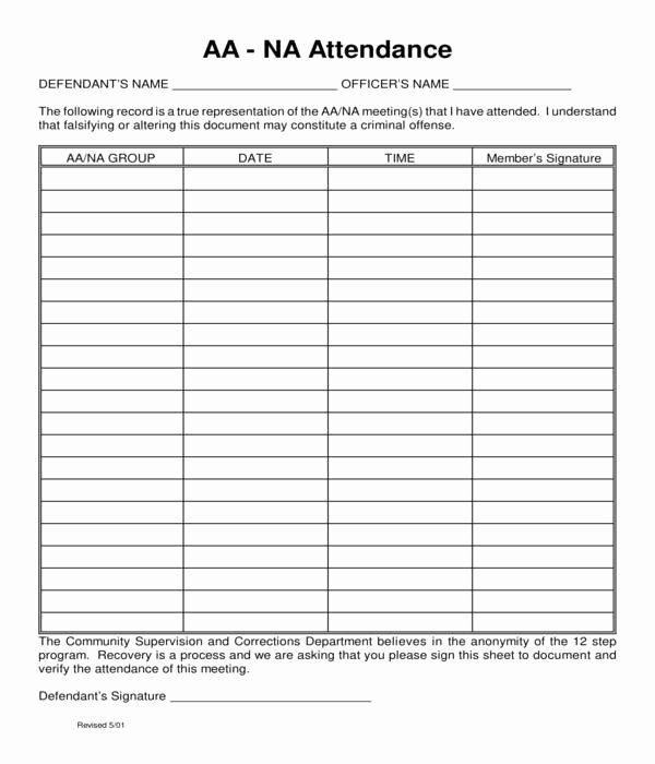 Aa Na Sign In Sheet Awesome Free 6 Proof Of Aa attendance forms