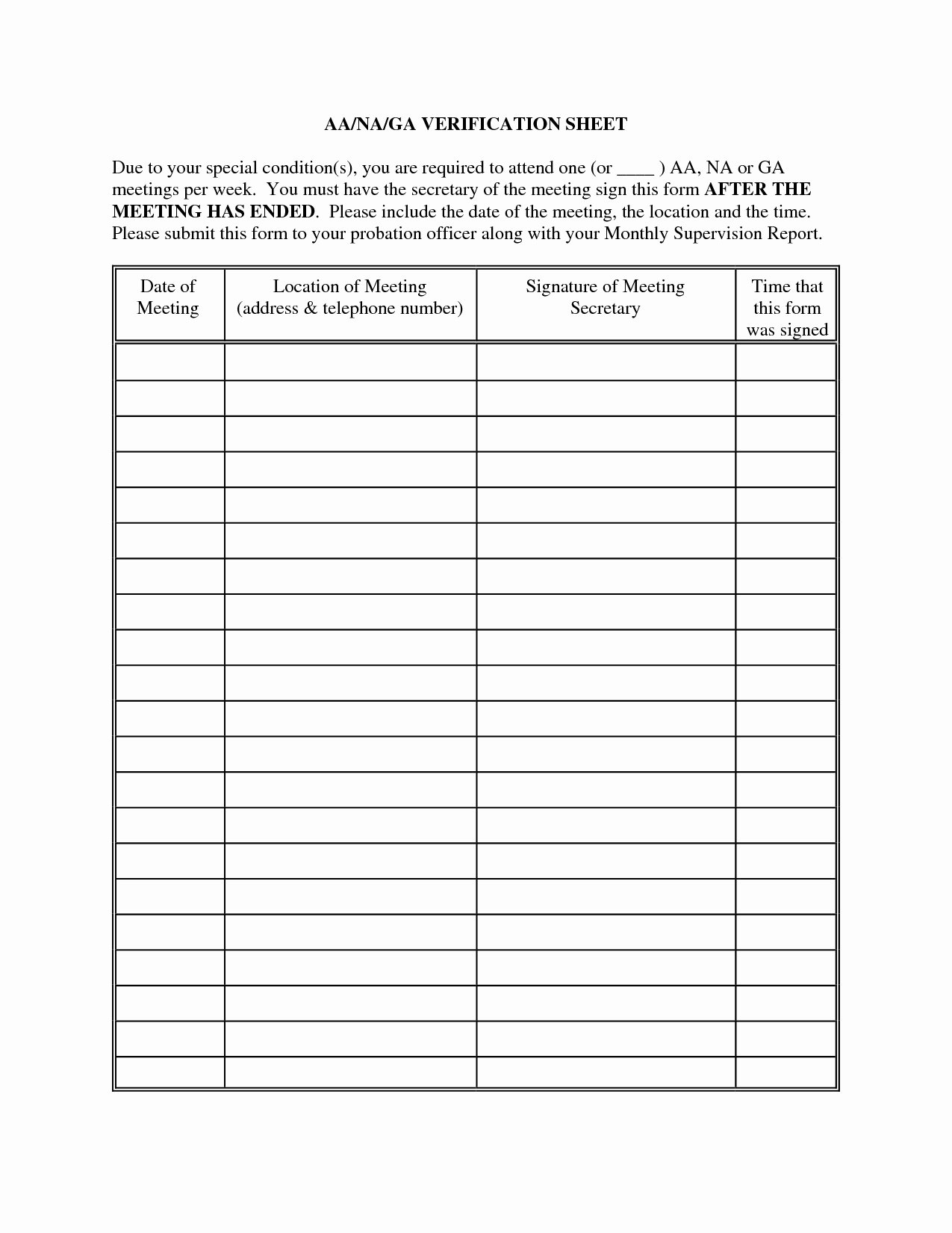 Aa Na Sign In Sheet Lovely 10 Best Of Aa attendance form Aa Meeting