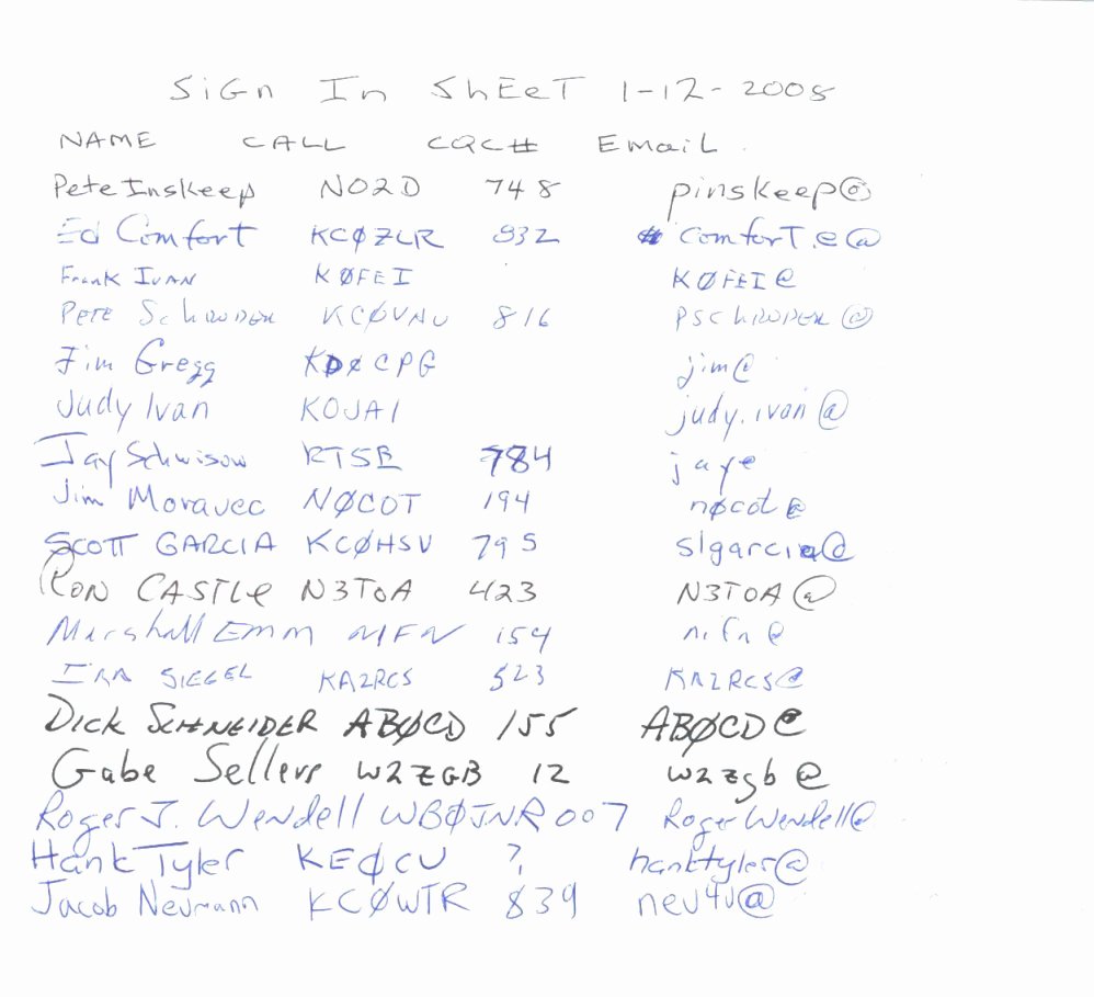 Aa Na Sign In Sheet Unique Colorado Qrp Club Meeting 01 12 2008