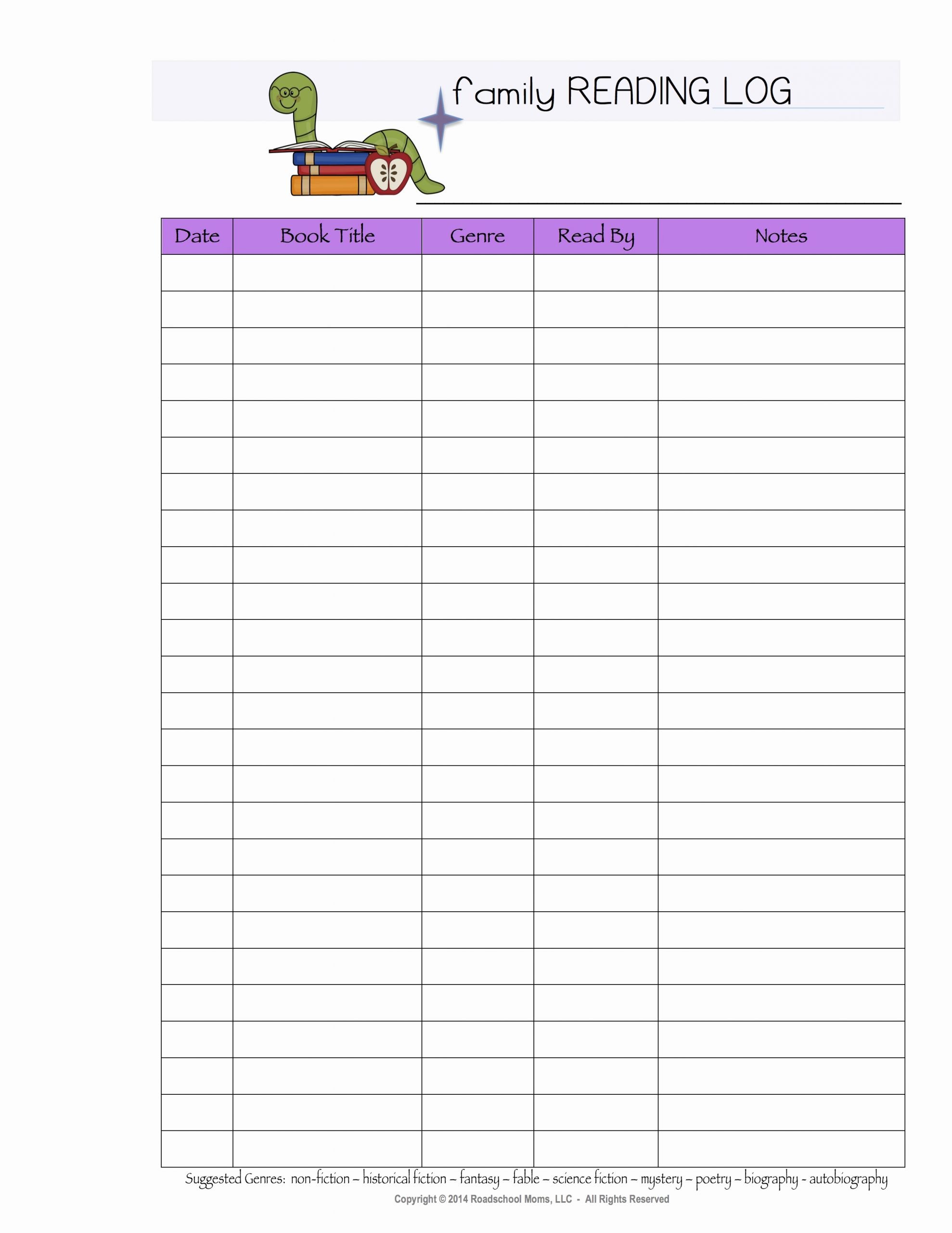 Aa Sign In Sheet for Probation New Family Reading Log Family Educational Resources