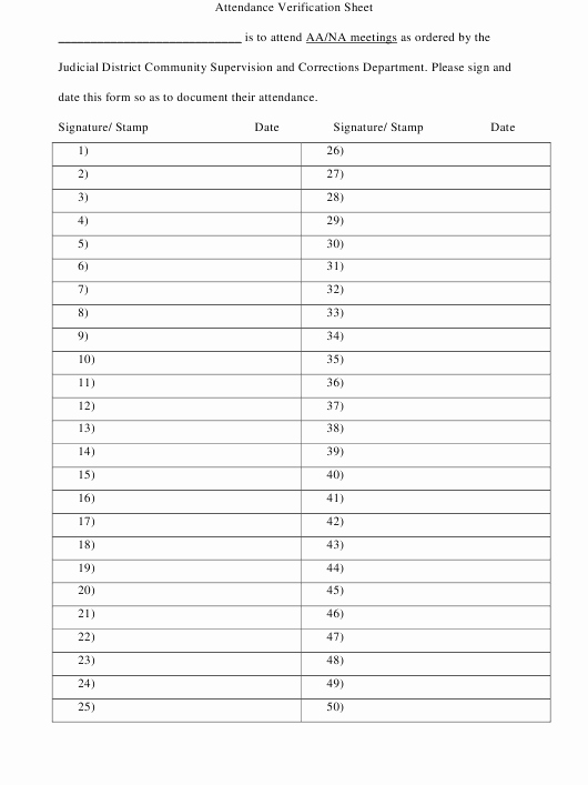 Aa Sign In Sheet Printable New Aa Na Meeting attendance Verification Sheet Download