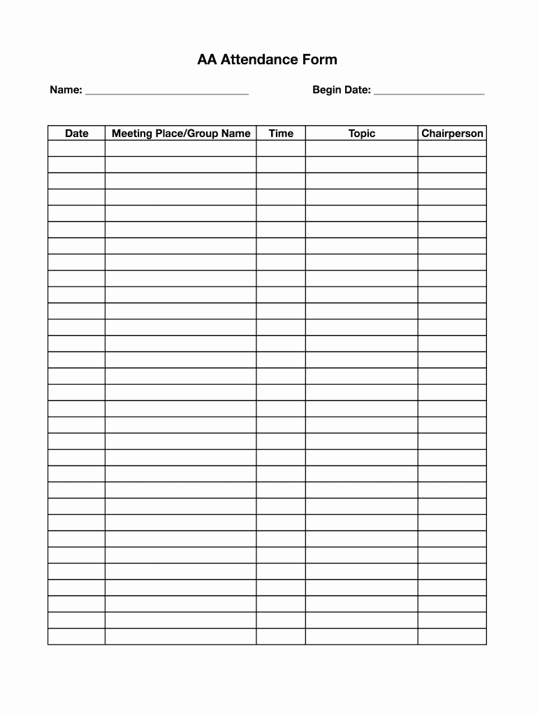 Aa Sign In Sheet Template Lovely Aa Meeting attendance Sheet Pdf Fill Line Printable