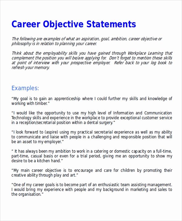 Academic Goals Statement Awesome Sample Career Objective Statement 7 Examples In Word Pdf