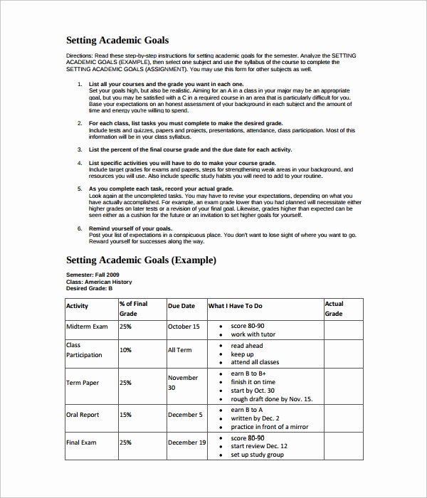 Academic Goals Statement Inspirational Free 12 Sample Goal Setting Templates In Pdf