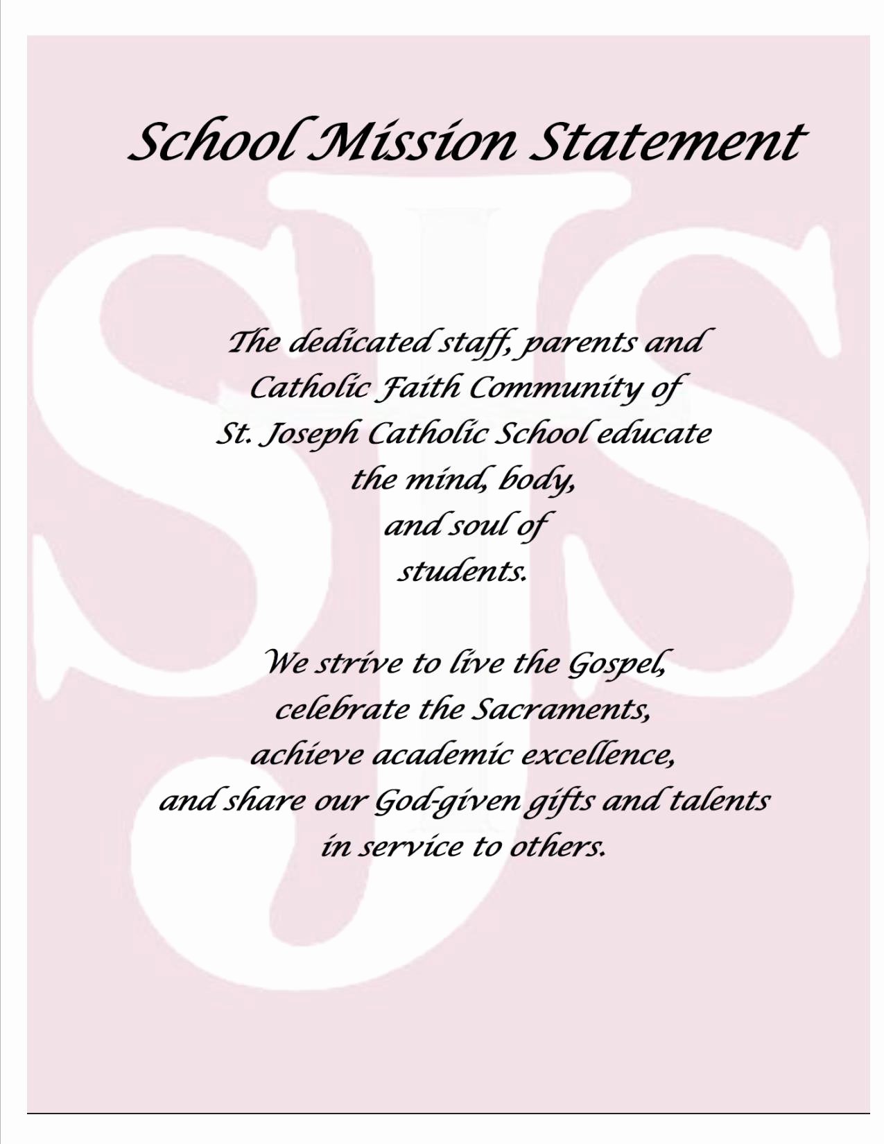 Academic Mission Statement Examples Fresh St Joseph School Mission Statement St Joseph School